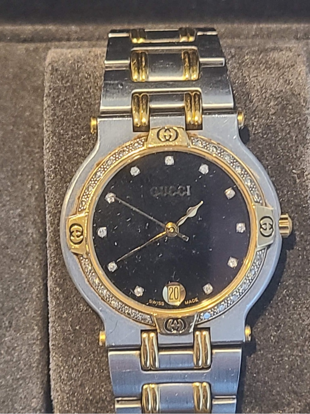 Gucci Two-Tone Gold and Silver Black Dial Diamond Watch - Picture 2 of 2